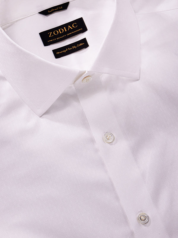 Carulli White Solid Half Sleeve Tailored Fit Classic Formal Two Ply Mercerized Cotton Shirt