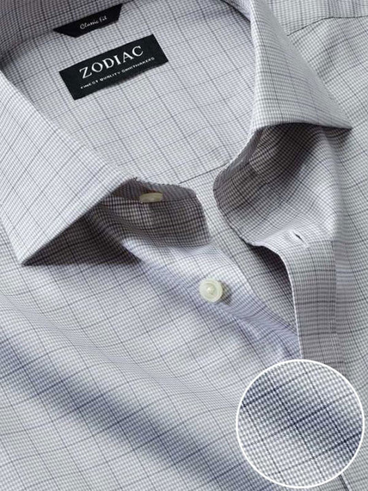 Cascia Light Grey Check Full Sleeve Single Cuff  Classic Formal Cotton Shirt