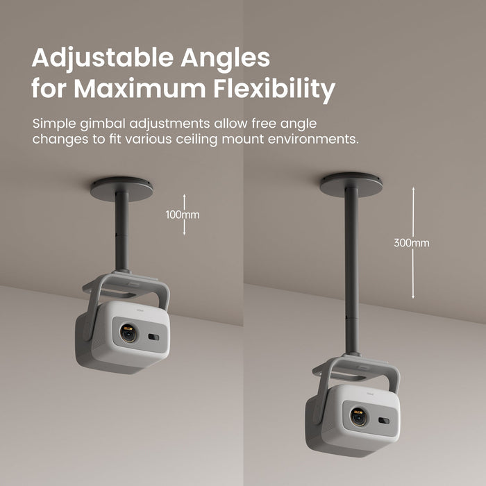 JMGO ceiling mount for mini projectors, adjustable 100–300mm for different ceiling heights, compatible with N1S 4K, N1S, N1, and PicoFlix.
