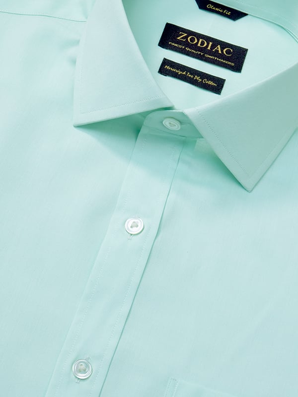 Chambray Mint Solid Half Sleeve Classic Fit Semi Formal Two Ply Mercerized Cotton Shirt