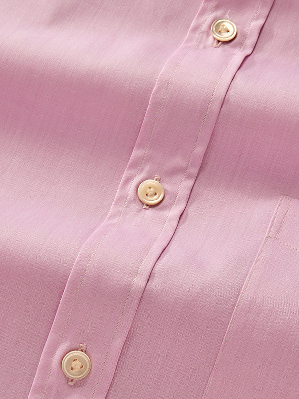 Chambray Pink Solid Half Sleeve Classic Fit Semi Formal Two Ply Mercerized Cotton Shirt