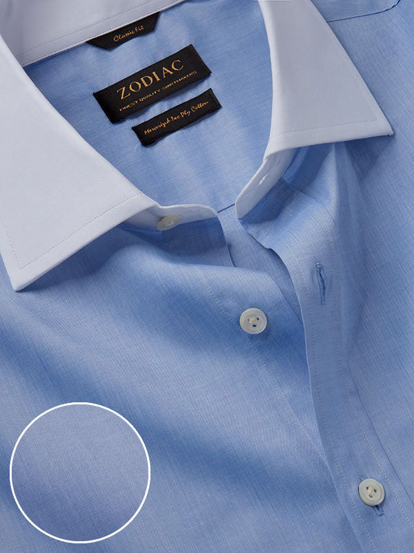 Chambray Sky Solid Full Sleeve Double Cuff Classic Fit Classic Formal Two Ply Mercerized Cotton Shirt