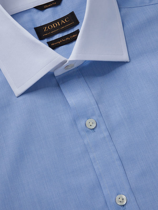 Chambray Sky Solid Full Sleeve Double Cuff Classic Fit Classic Formal Two Ply Mercerized Cotton Shirt