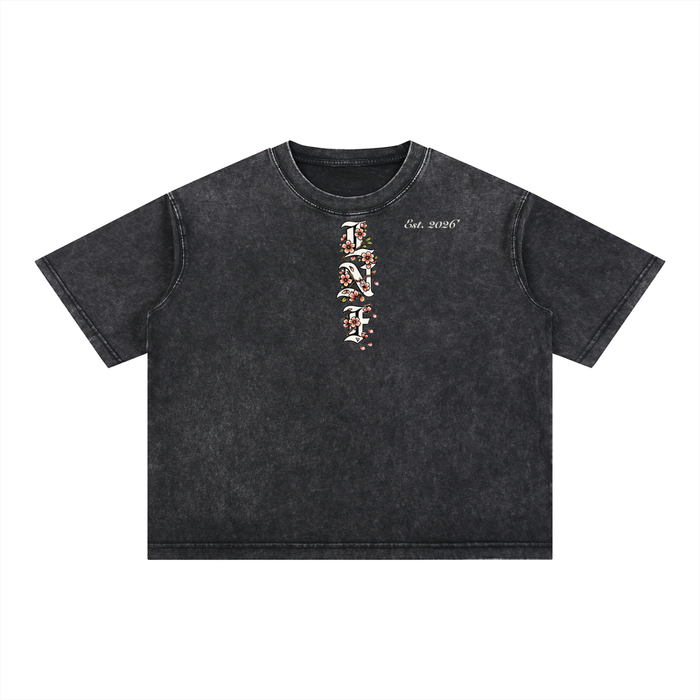 Cherry blossom Mineral Wash BOXY Cotton T-Shirt