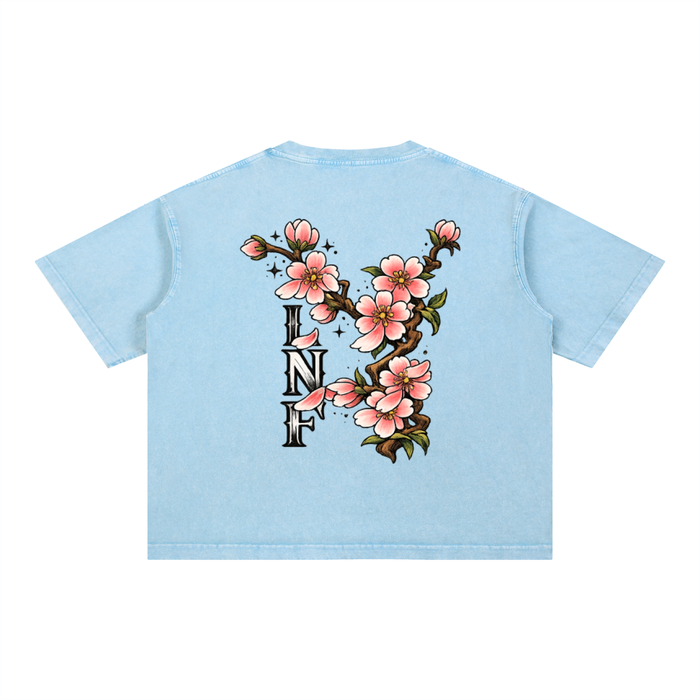 Cherry blossom Mineral Wash BOXY Cotton T-Shirt