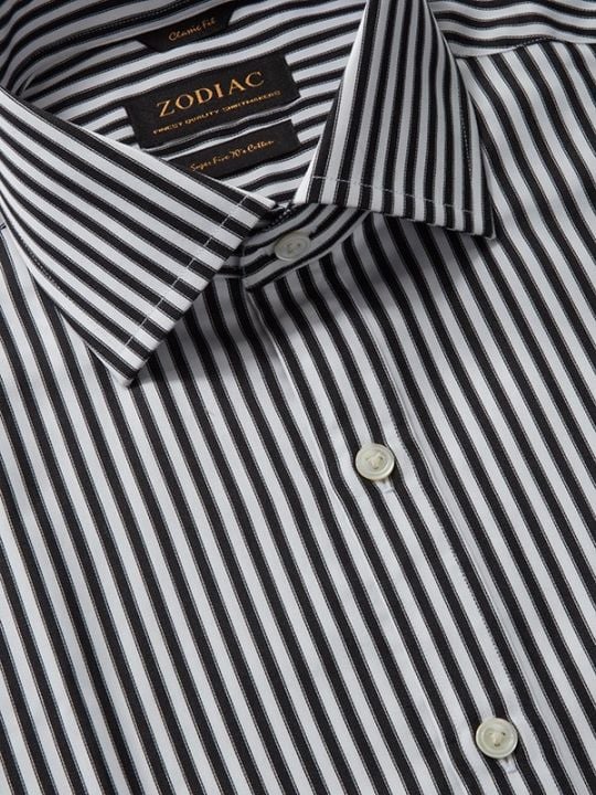 Chianti Black & White Striped Classic Fit Full Sleeve Cotton Dark Semi Formal Cotton Shirt