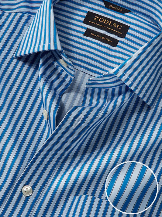 Chianti Blue Striped Full Sleeve Single Cuff Classic Fit Dark Semi Formal Cotton Shirt