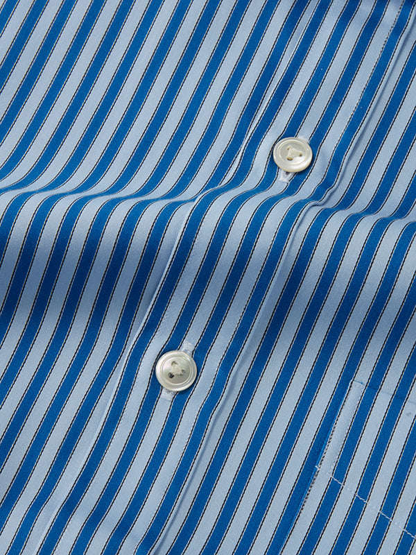 Chianti Blue Striped Full Sleeve Single Cuff Classic Fit Dark Semi Formal Cotton Shirt