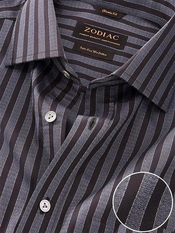 Chianti Dark Grey Striped Full Sleeve Single Cuff Classic Fit Dark Semi Formal Cotton Shirt