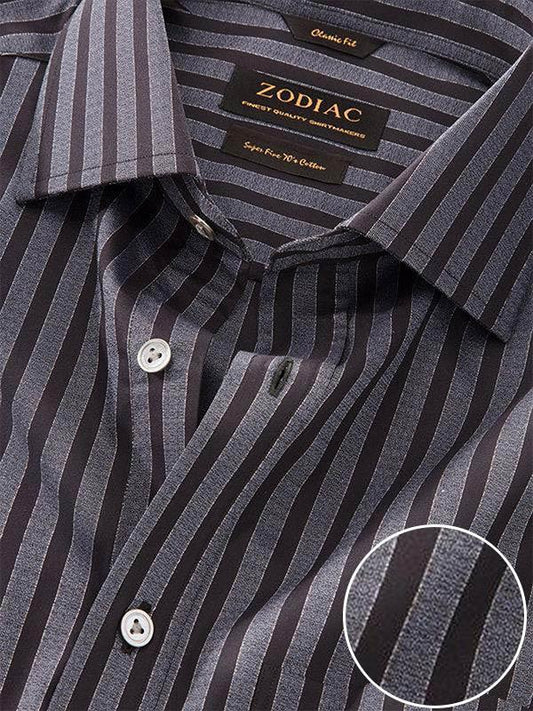 Chianti Dark Grey Striped Full Sleeve Single Cuff Classic Fit Dark Semi Formal Cotton Shirt