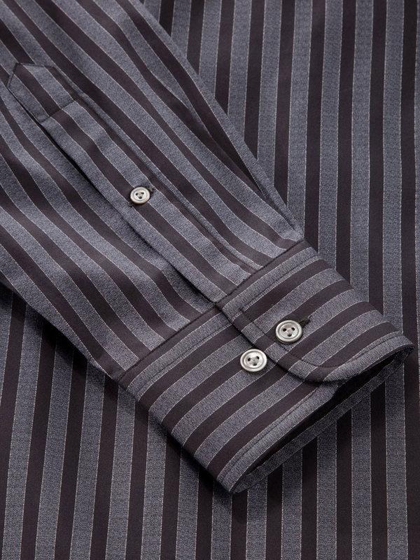 Chianti Dark Grey Striped Full Sleeve Single Cuff Classic Fit Dark Semi Formal Cotton Shirt