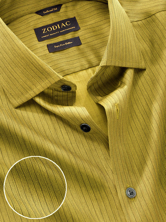 Chianti Ochre Striped Full Sleeve Single Cuff Tailored Fit Dark Semi Formal Cotton Shirt