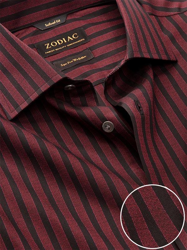 Chianti Red Striped Full Sleeve Single Cuff Tailored Fit Dark Semi Formal Cotton Shirt