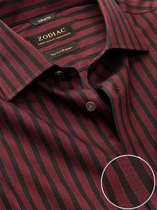 Chianti Red Striped Full Sleeve Single Cuff Tailored Fit Dark Semi Formal Cotton Shirt