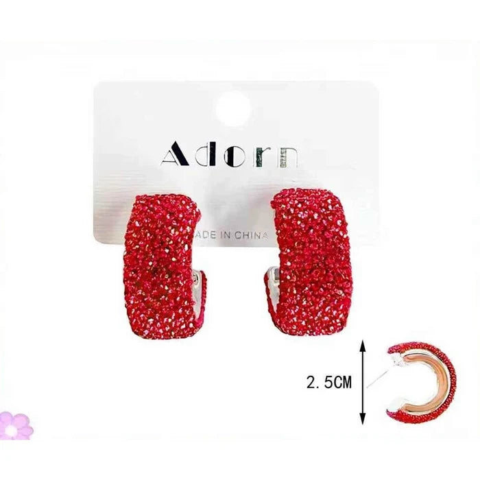 Chunky Red Rhinestone Hoop Earrings – 2.5cm Full Crystal Pave Statement Hoops (LER47A)