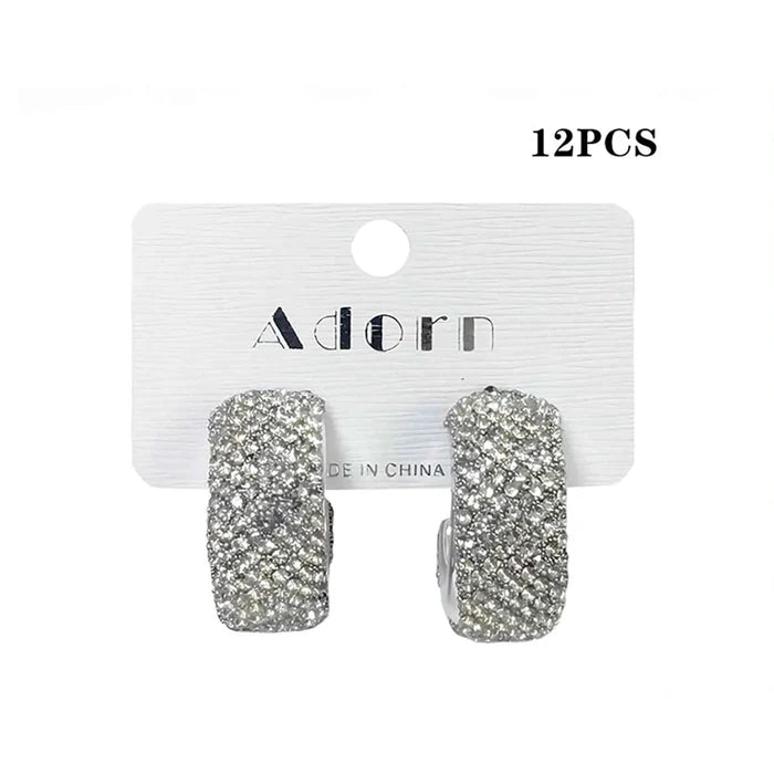 Chunky Silver Rhinestone Hoop Earrings – 2.5cm Full Crystal Pave Statement Hoops (LER47C)