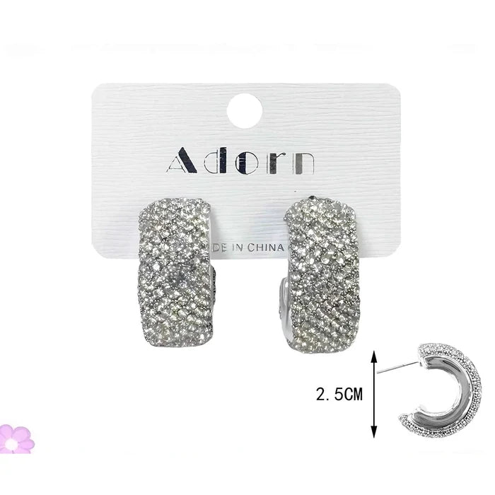 Chunky Silver Rhinestone Hoop Earrings – 2.5cm Full Crystal Pave Statement Hoops (LER47C)
