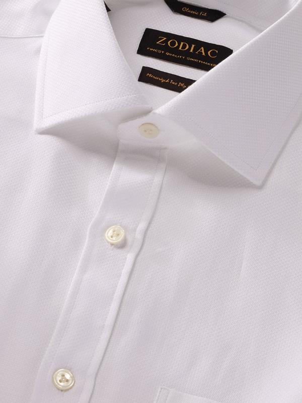 Cione White Solid Full Sleeve Double Cuff Classic Fit Classic Formal Two Ply Mercerized Cotton Shirt