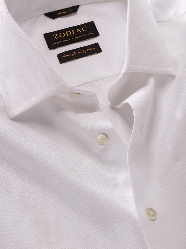 Cione White Solid Full Sleeve Single Cuff Tailored Fit Classic Formal Two Ply Mercerized Cotton Shirt
