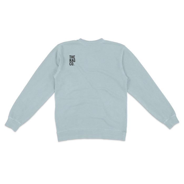 TRC Woven Patch Crewneck Sage Back view on a white background.