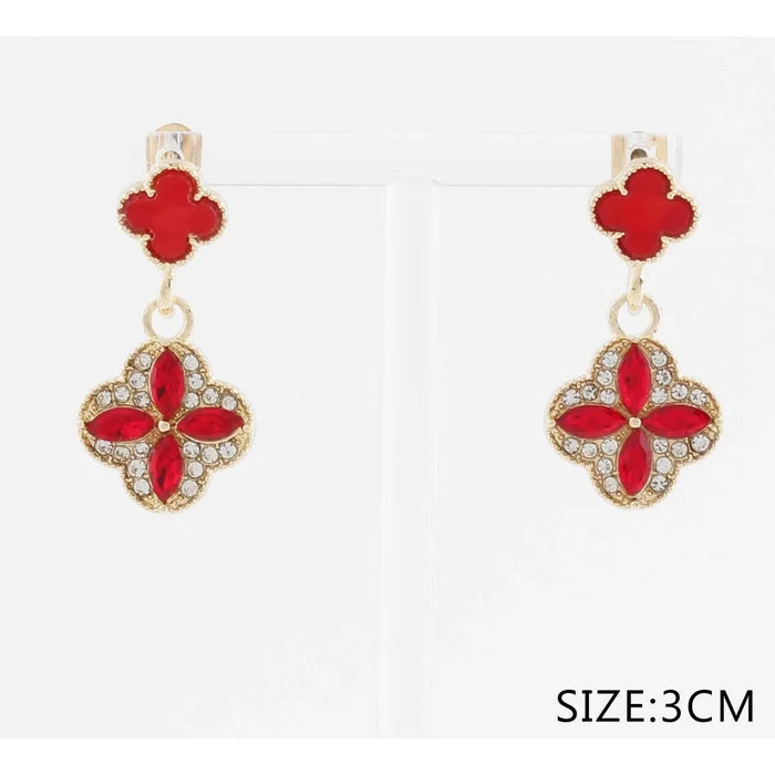 Clover Drop Post Earrings - Crystal & Enamel Flower Dangle Earrings (12-Pair Dozen Pack) | CR4135