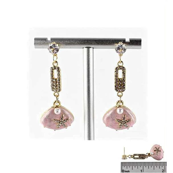 Coastal Charm Seashell & Starfish Dangle Earrings | Enamel Beach Jewelry (IER-6015)
