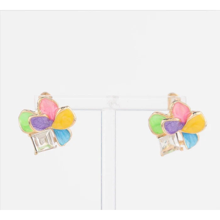Colorful Flower Post Earrings with Crystal (CR4414)