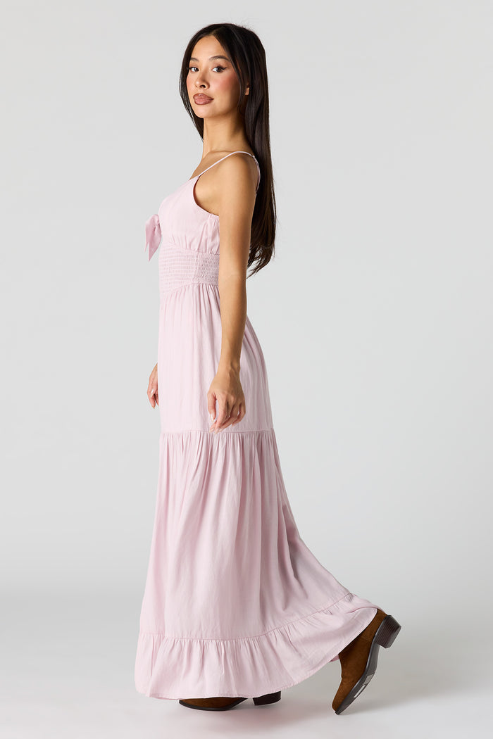 Crepe Smocked Tiered Slit Maxi Dress