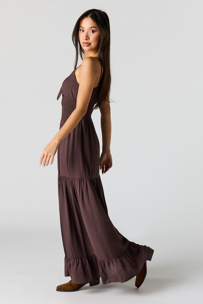 Crepe Smocked Tiered Slit Maxi Dress