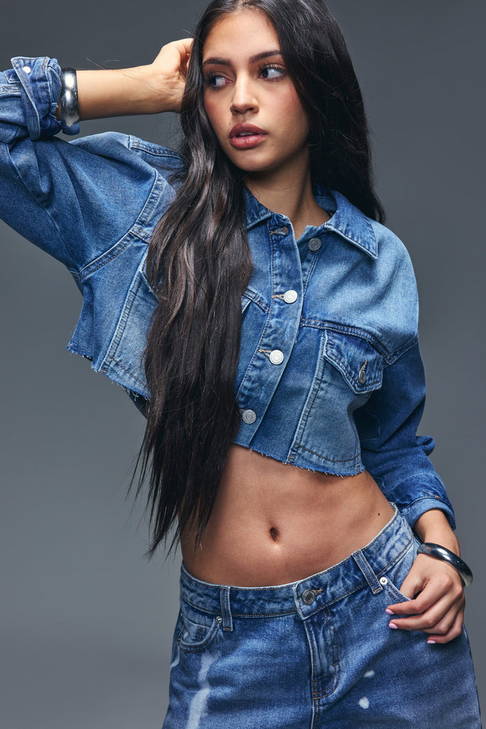 Cropped Cut-Off Denim Jacket