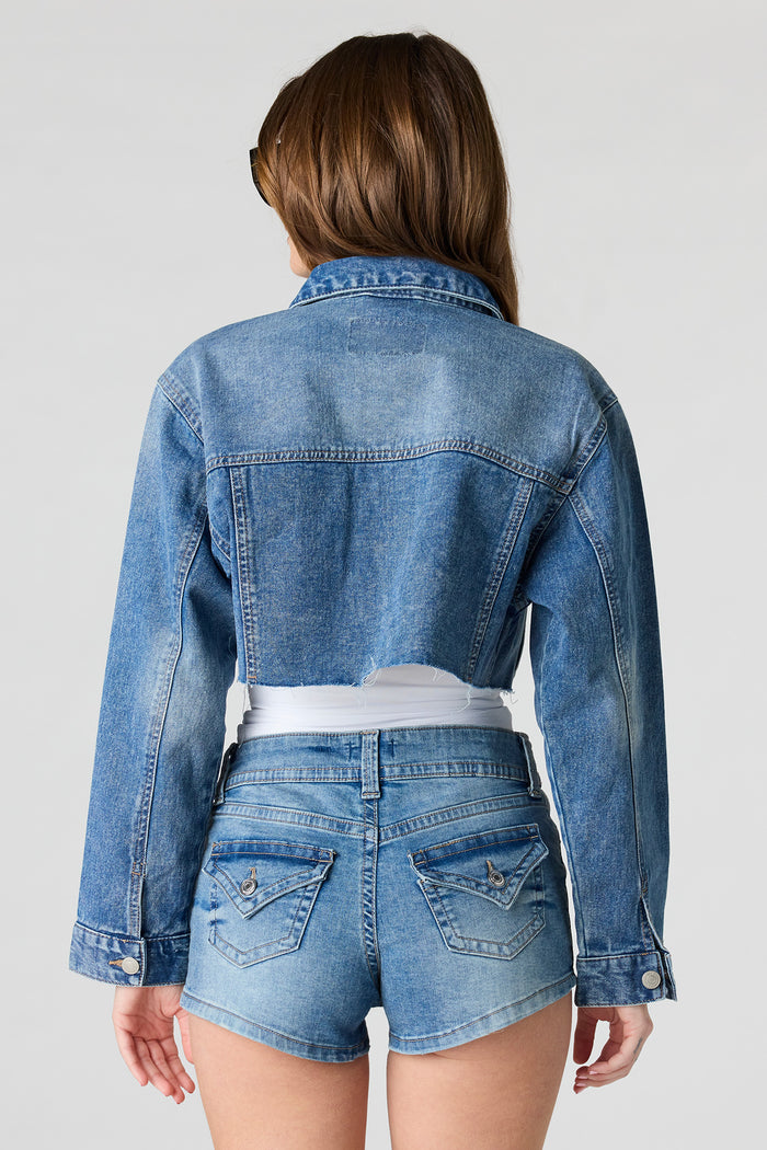 Cropped Cut-Off Denim Jacket