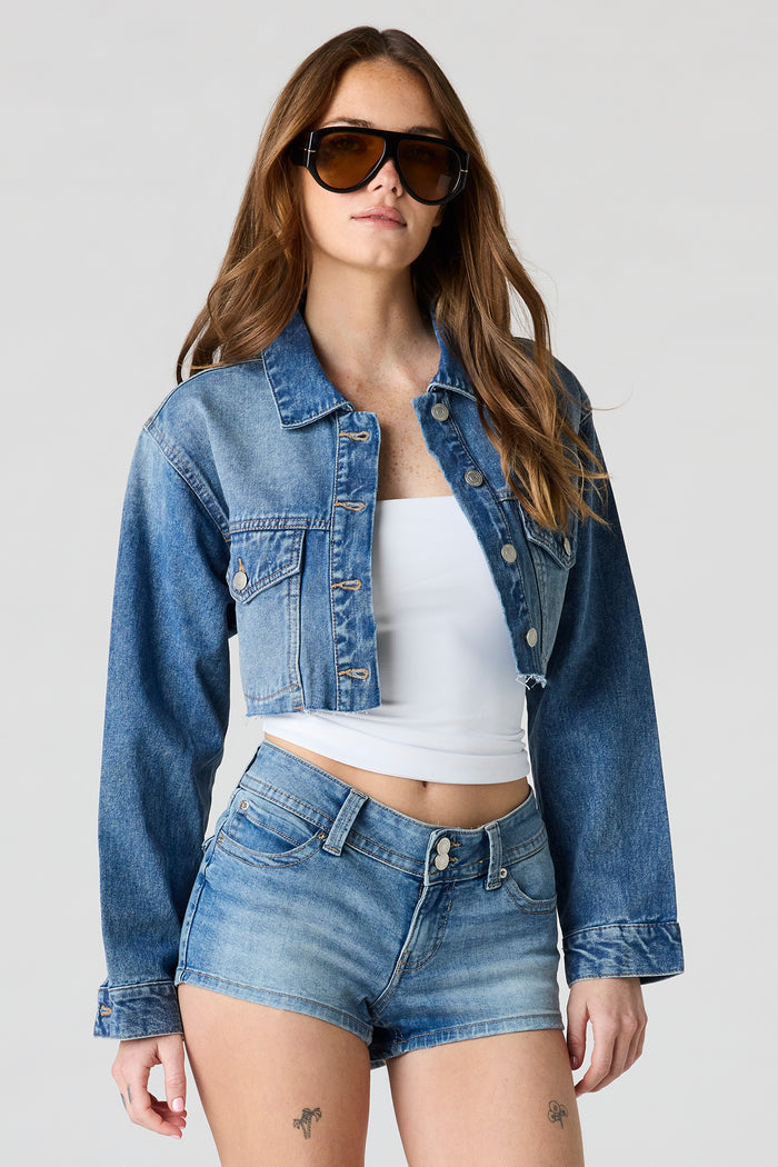 Cropped Cut-Off Denim Jacket