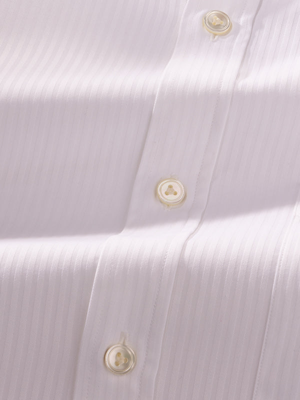 Da Vinci White Striped Full Sleeve Single Cuff Classic Fit Classic Formal Two Ply Mercerized Cotton Shirt