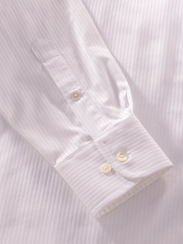 Da Vinci White Striped Full Sleeve Single Cuff Classic Fit Classic Formal Two Ply Mercerized Cotton Shirt