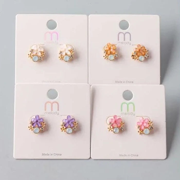 Dainty Floral Rhinestone Cluster Post Earrings - Sweet Spring Blossom Studs (ER40125)