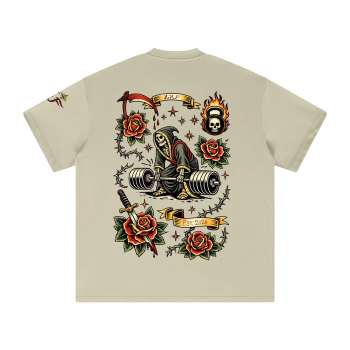 “Deadweight shoulder hit” Heavyweight Earth Tone T