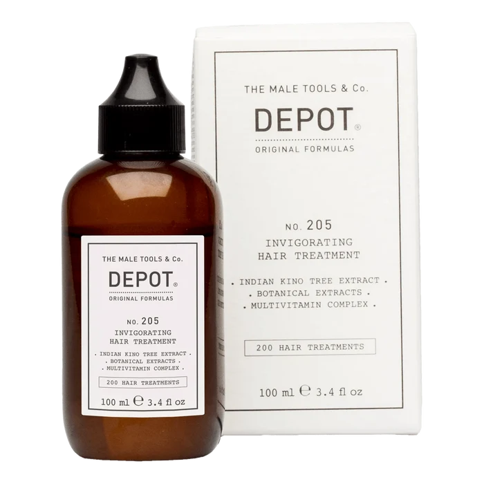 Depot No. 205 hårkur i brun glassflaske med kino-tre-ekstrakt og multivitamin, 100 ml