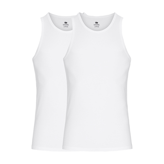 Dovre hvit singlet 2-pakning i bambusviskose og bomull, oversized passform