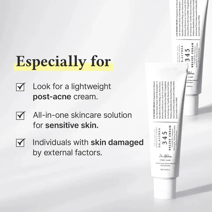 Tube of skincare cream with text highlighting its benefits on a white background