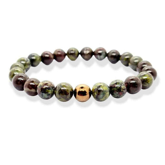 Dragon's Blood Jasper beaded bracelet, green flecked with red, 8mm