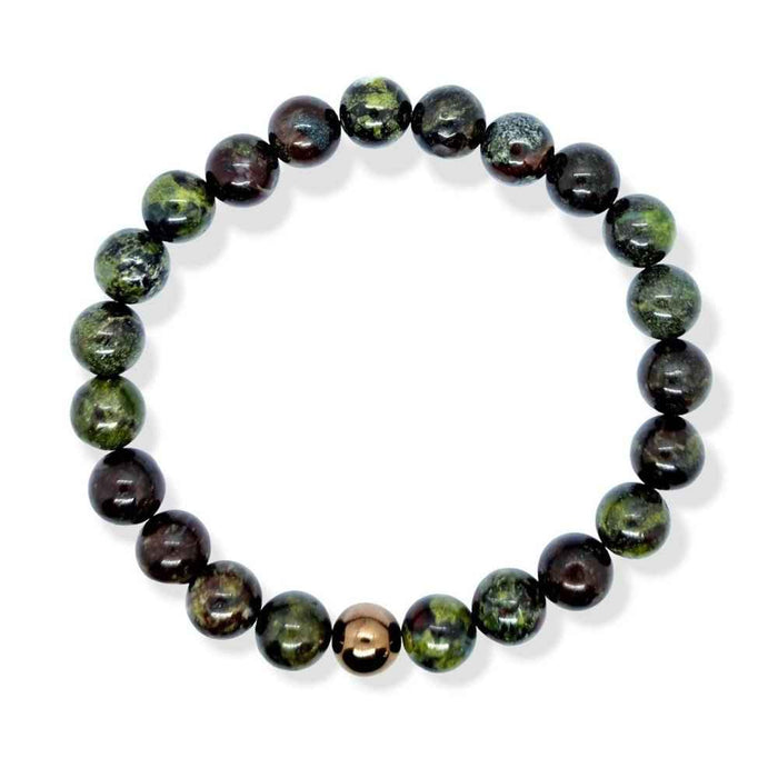 Dragon's blood jasper beaded bracelet, green and red, view 2
