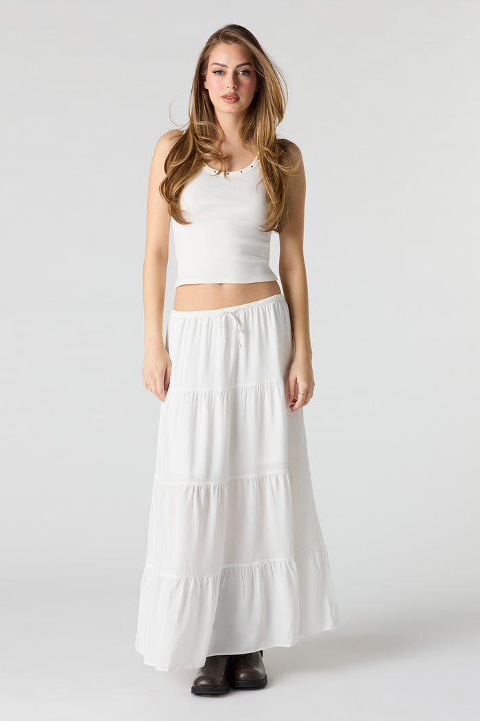 Drawstring Tiered Maxi Skirt