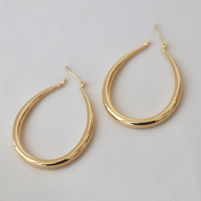 E1335G Gold Earrings-Large Teardrop Hoops