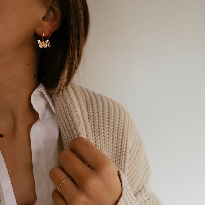 E1428G Gold Earrings-Butterfly Huggie Hoops