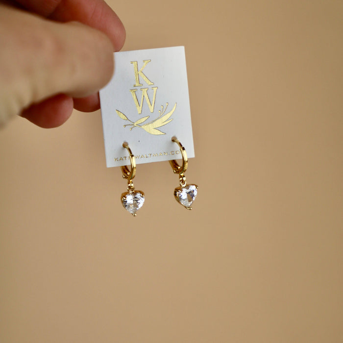 E1545G Gold Earrings-CZ Heart Huggies
