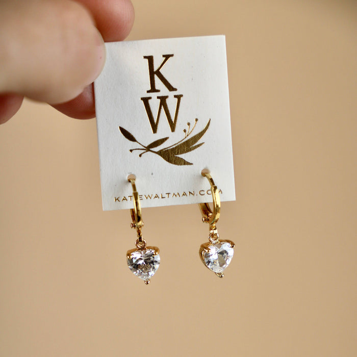 E1545G Gold Earrings-CZ Heart Huggies