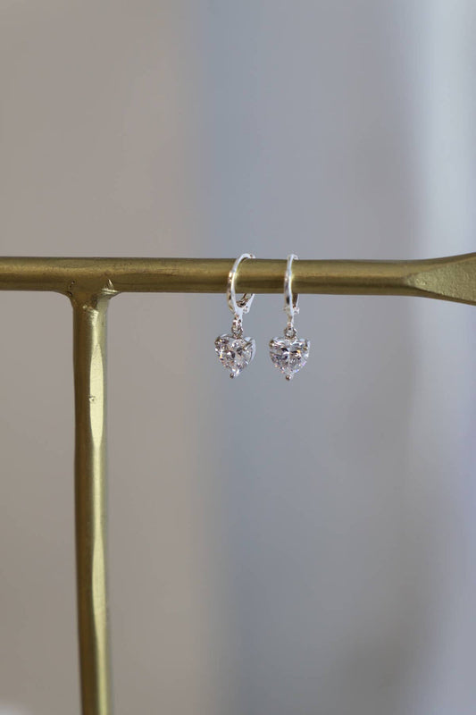 E1545S Silver Earrings-CZ Heart Huggies