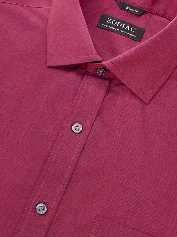 Easy Care Maroon Solid Full Sleeve Single Cuff Classic Fit Classic Formal Cotton Blend Shirt
