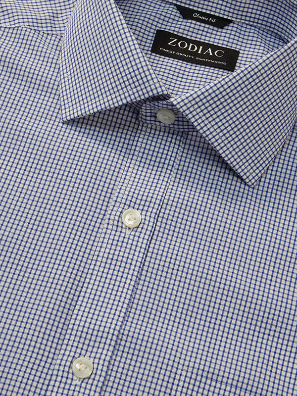 Easy Care Navy Check Full Sleeve Single Cuff Classic Fit Semi Formal Dark Cotton Blend Shirt