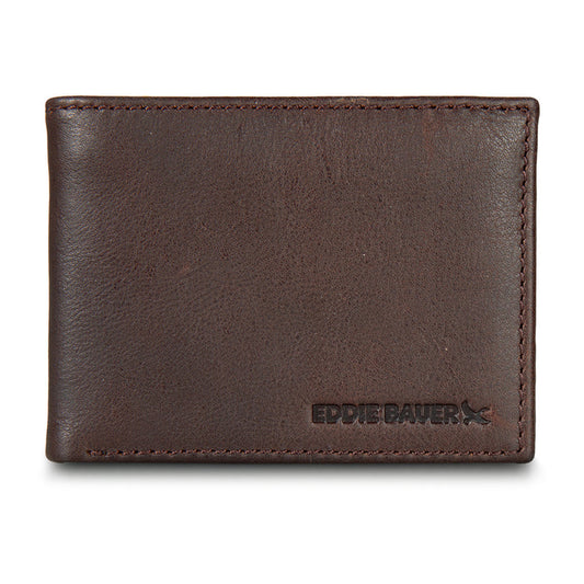 Eb Signature Logo Leather Flip Id Bifold Wallet-Black-2